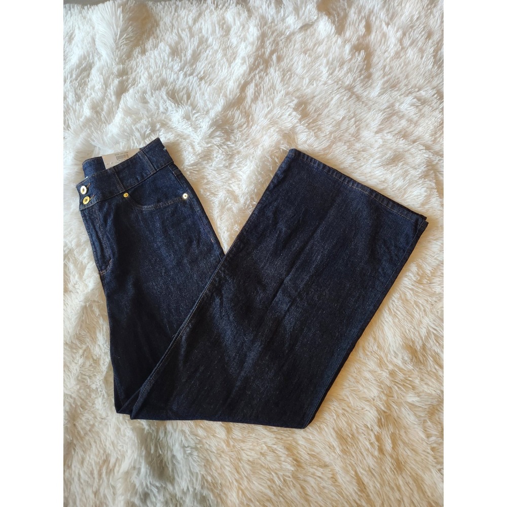 INC International Concepts Wide Leg Jeans Dark Indigo Blue High Rise Size 8/29